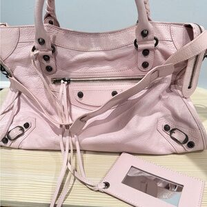 light pink balenciaga leather city bag